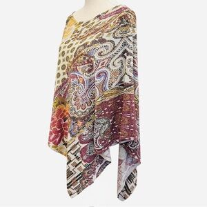Chico's Art to Wear Floral Paisley Shimmer Asymmetrical Poncho S/M